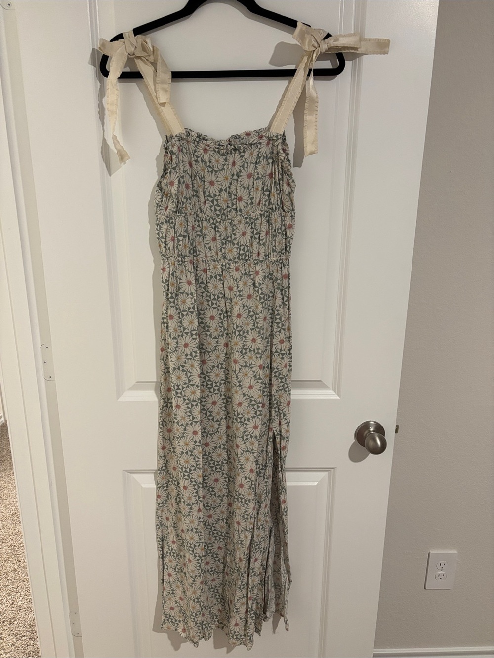 Lily Rose Cream Floral Tie-Shoulder Smocked Maxi Jumpsuit